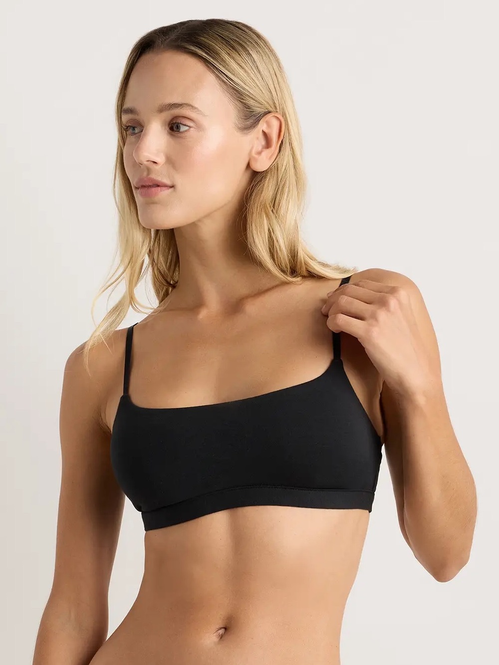 NWOT QUINCE Pack Of 2 Second Skin Scoop Neck Bralettes Black 7867